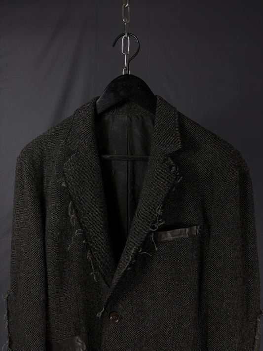 Isamu Katayama Backlash Deconstructed Twill Wool & Leather Blazer