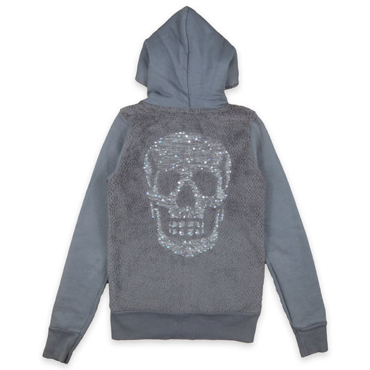 Hysteric Glamour Sequin Skull Logo Fleece Hybrid Zip Up Hoodie