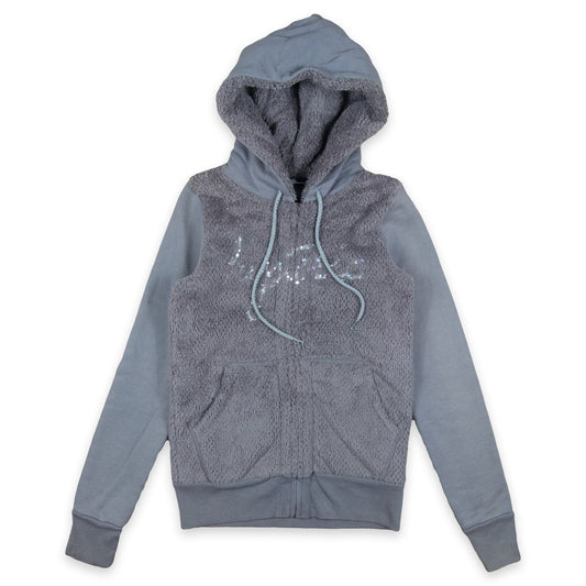 Hysteric Glamour Sequin Skull Logo Fleece Hybrid Zip Up Hoodie