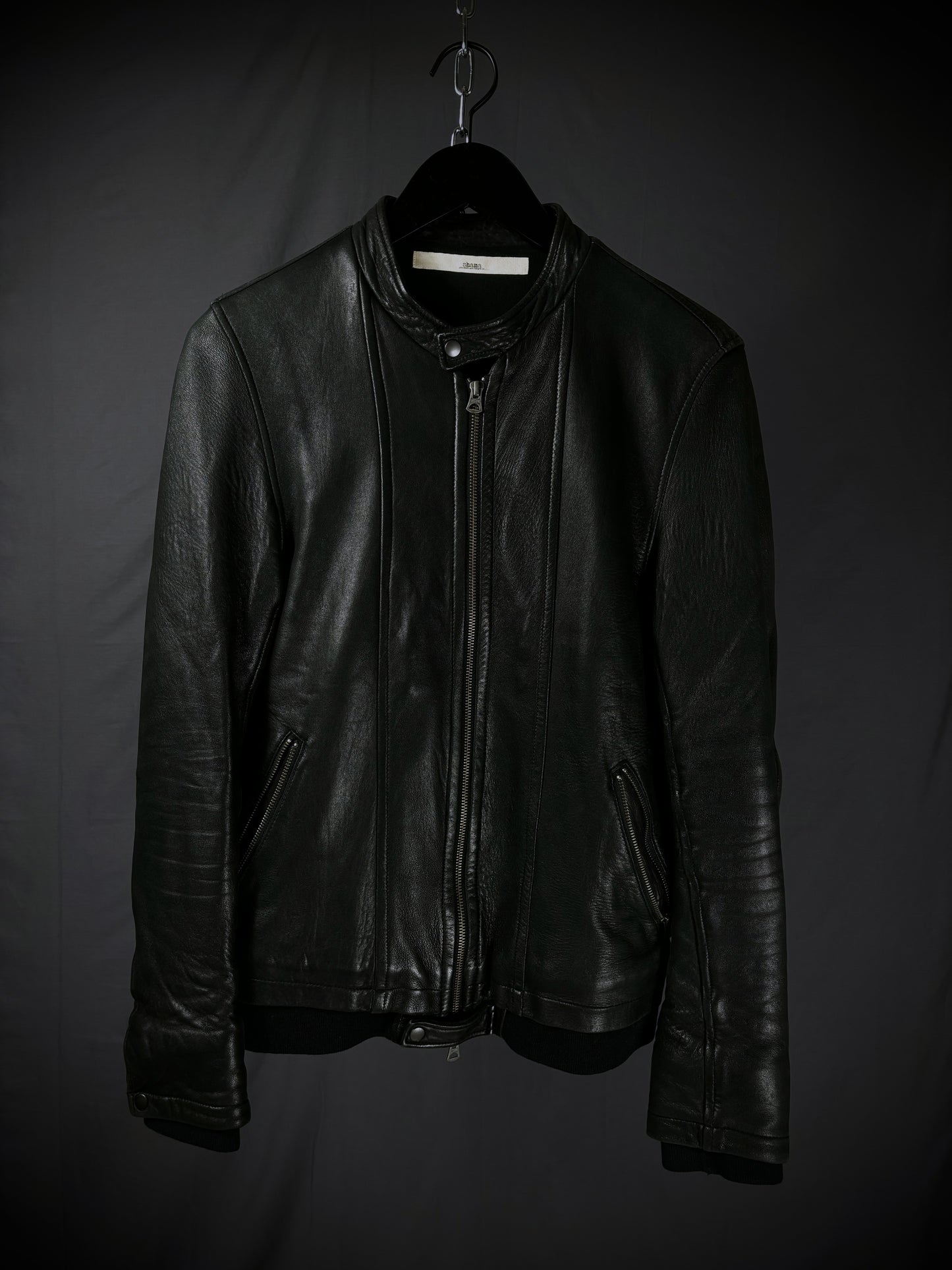 Shama Collarless Leather Jacket