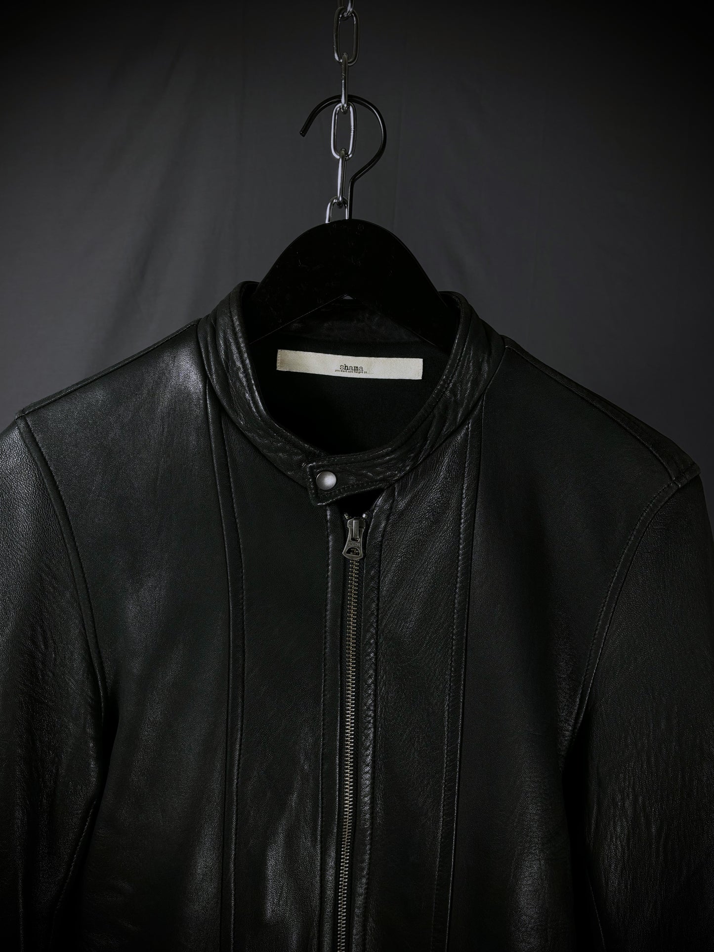 Shama Collarless Leather Jacket