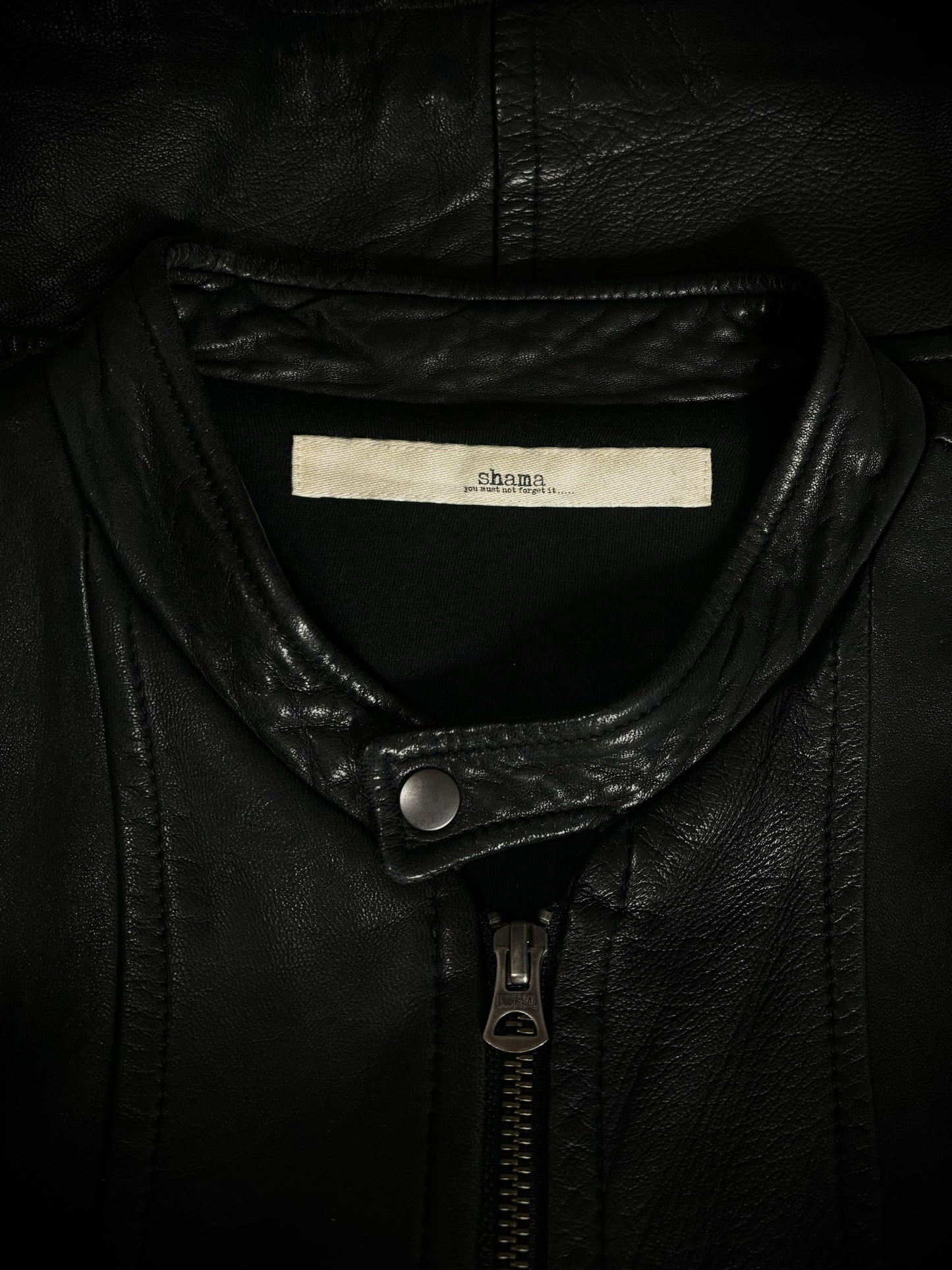 Shama Collarless Leather Jacket