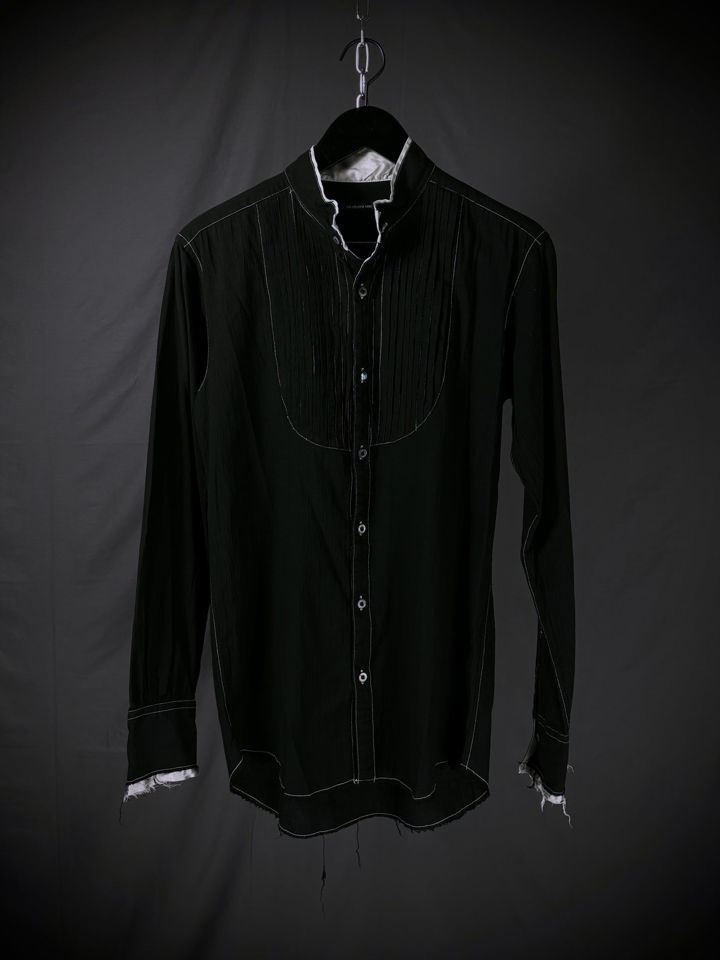 six eleven one Distressed Pintuck Button-Up Shirt