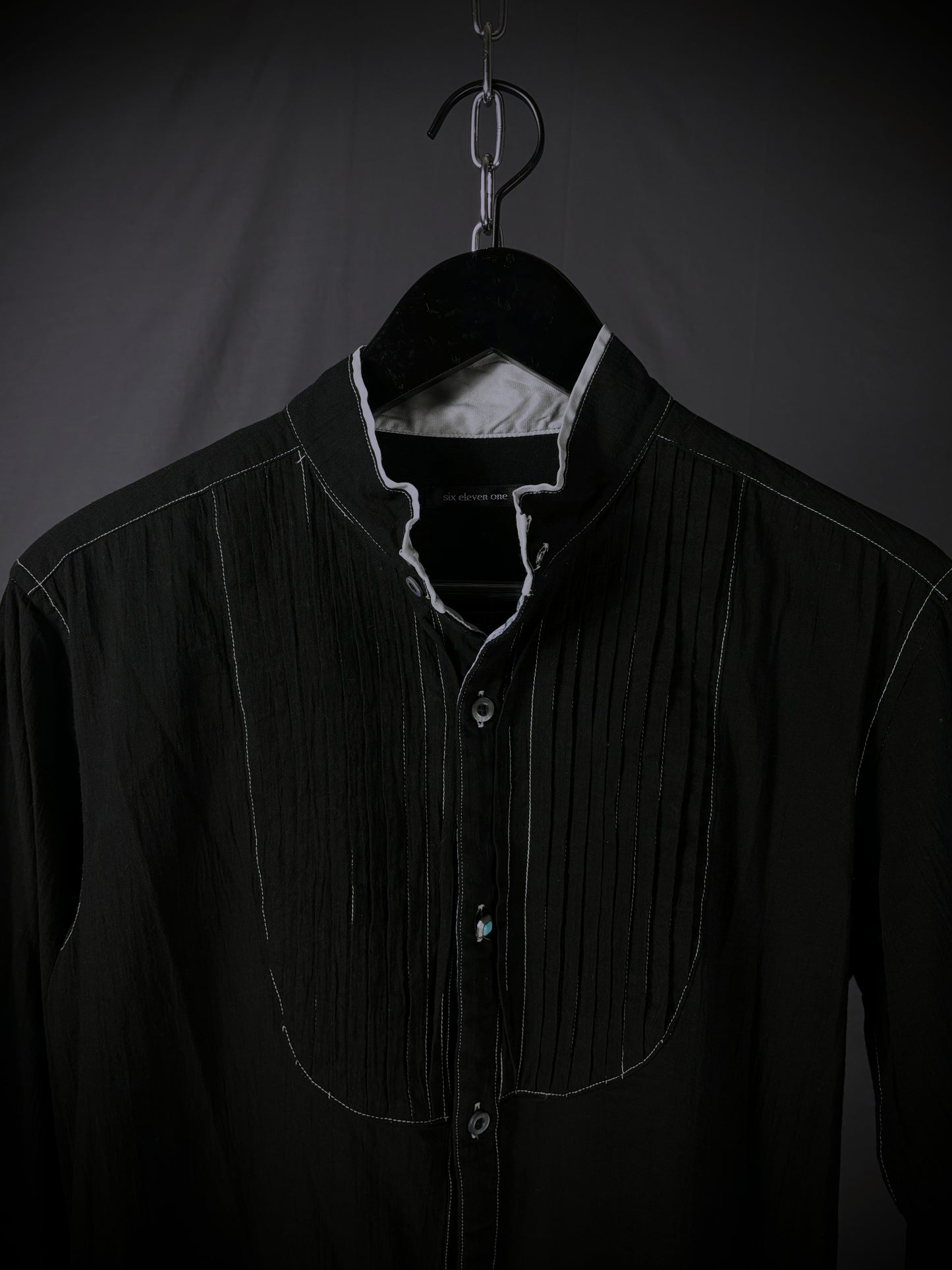 six eleven one Distressed Pintuck Button-Up Shirt