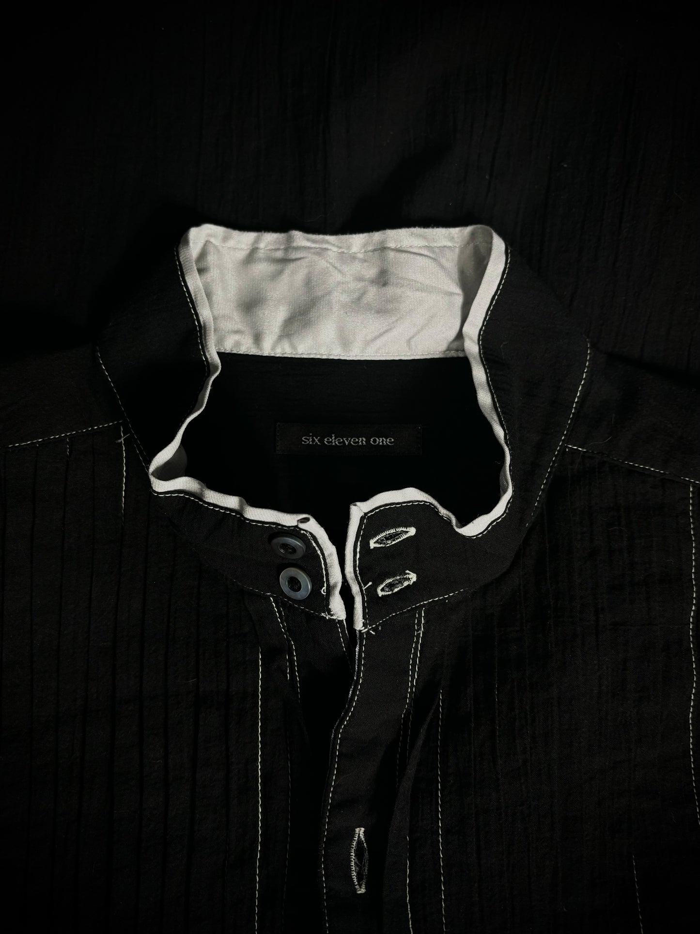 six eleven one Distressed Pintuck Button-Up Shirt