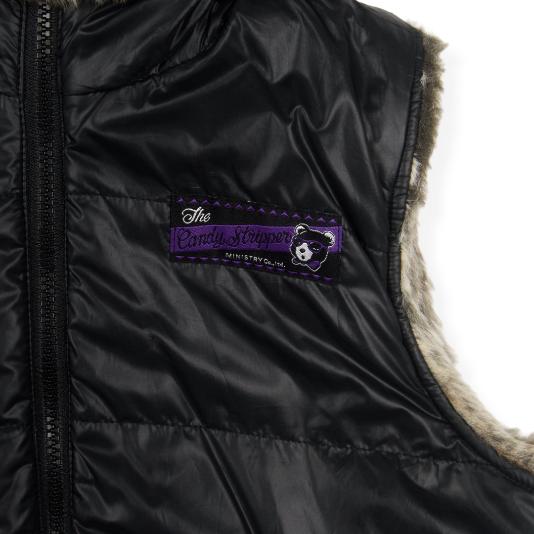 Candy Stripper Reversible Bear Hood Fur Vest
