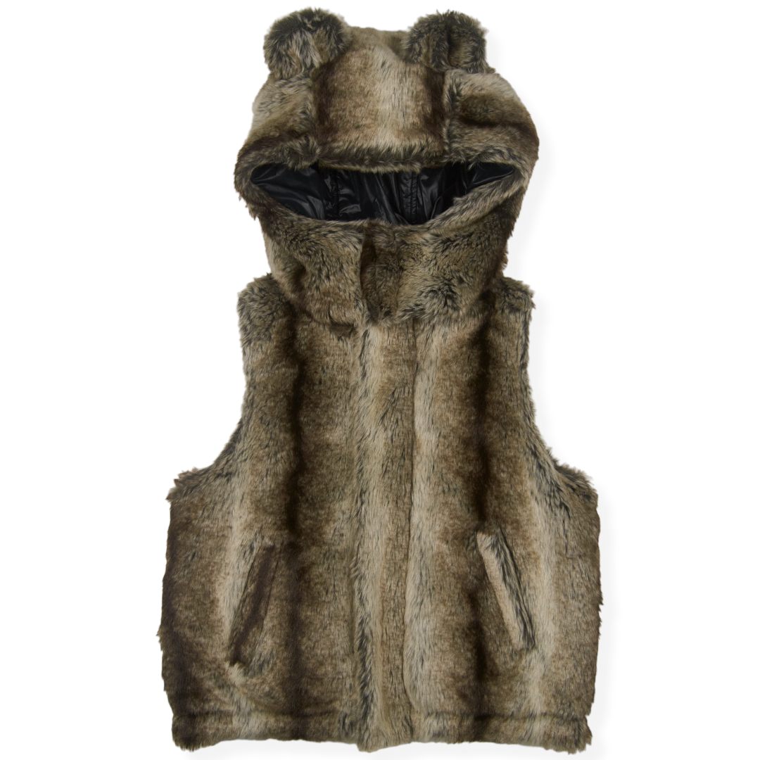 Candy Stripper Reversible Bear Hood Fur Vest