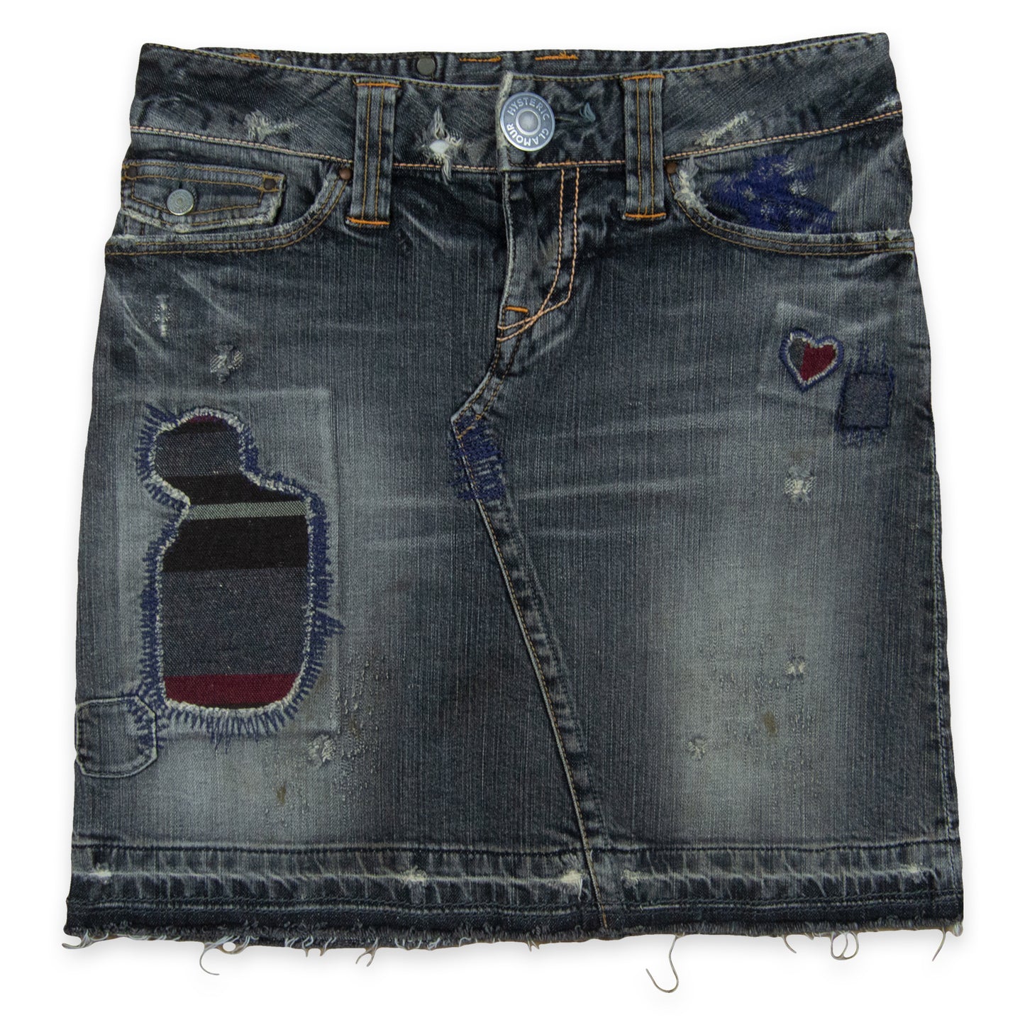 Hysteric Glamour Patchwork Distressed Denim Skirt