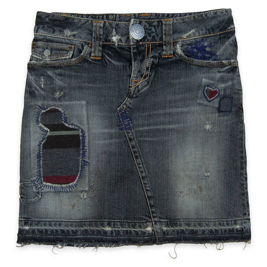 Hysteric Glamour Patchwork Distressed Denim Skirt