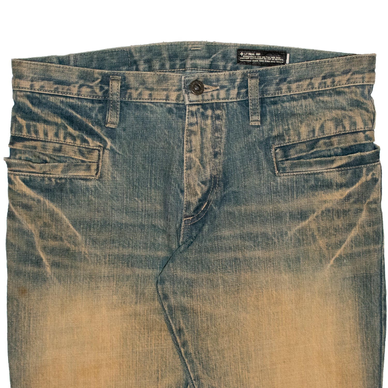 パンツ 00s L7 real hip distressed flare denim L7 Real Hip Sandwash Distressed Flared Denim – SaolMortem