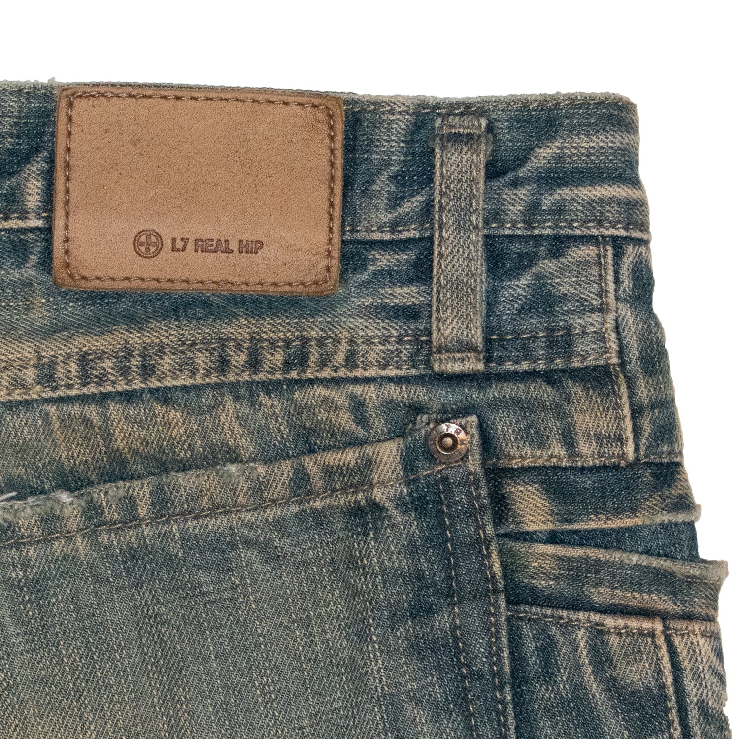 パンツ 00s L7 real hip distressed flare denim L7 Real Hip Sandwash Distressed Flared Denim – SaolMortem