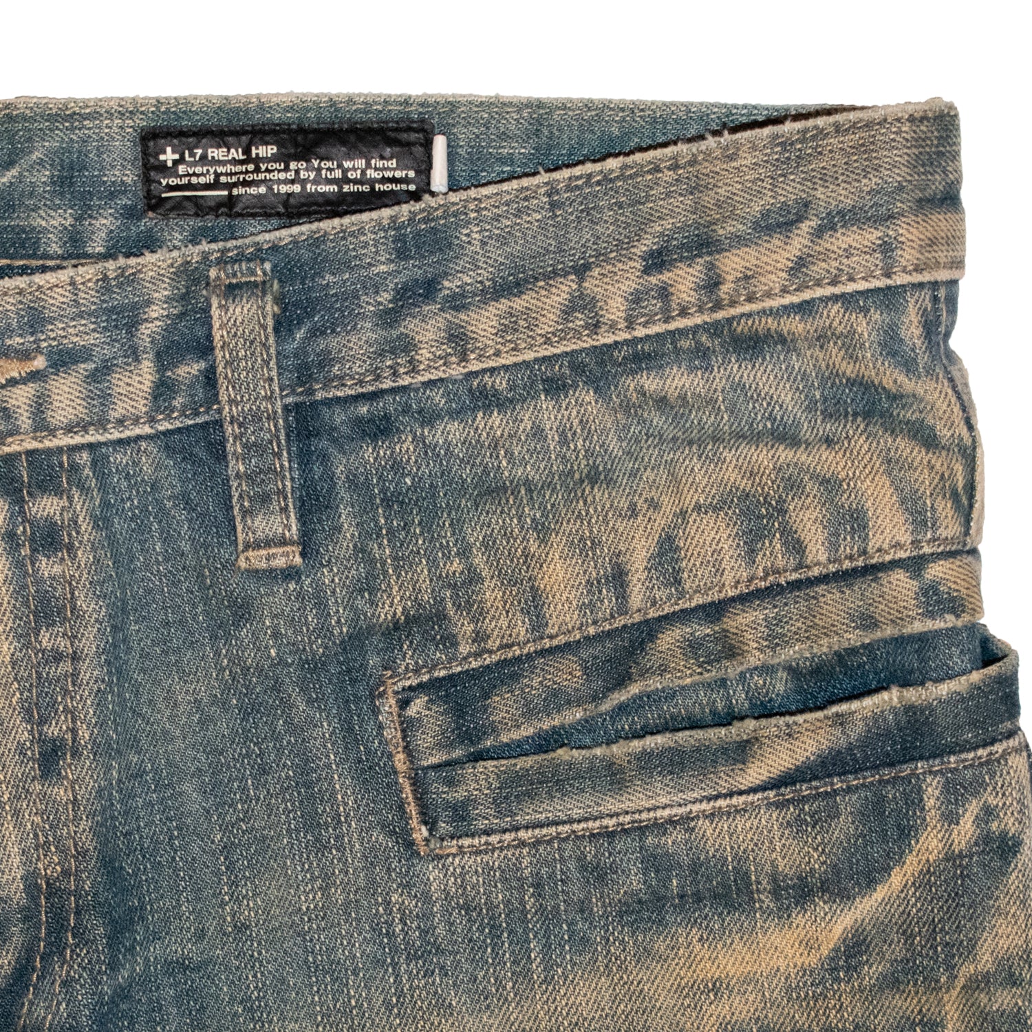 パンツ 00s L7 real hip distressed flare denim L7 Real Hip Sandwash Distressed Flared Denim – SaolMortem